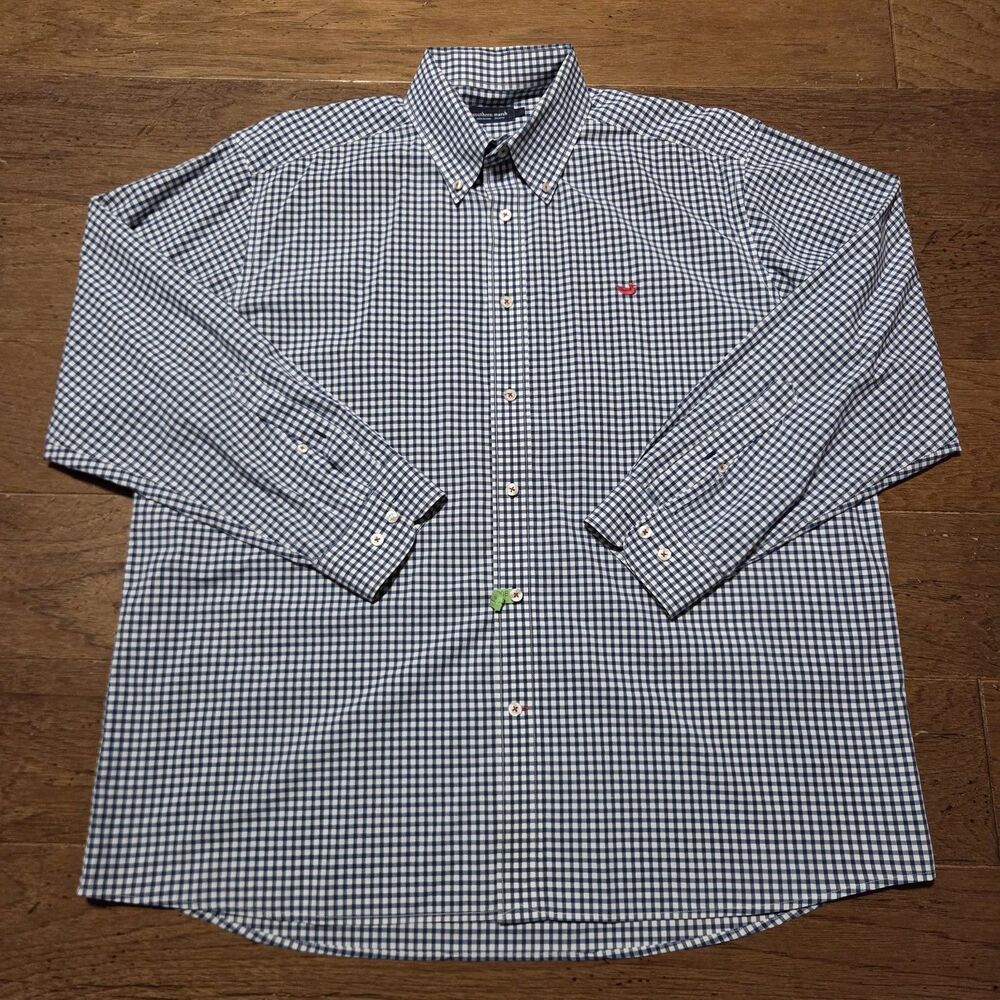 Southern Marsh Shirt Mens XL Blue Check Long Sleeve Button Down Cotton Casual